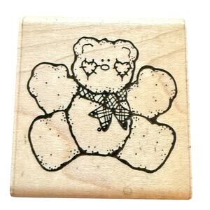 DOTS Teddy Bear With Patchwork Heart Cheeks Rubber Stamp